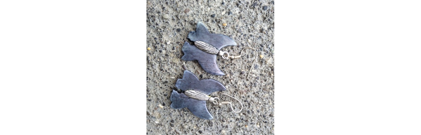 Alphabey's Grey Buffalo Bone Bird Of Sky Earrings For Women